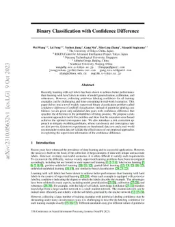 Binary Classification with Confidence Difference