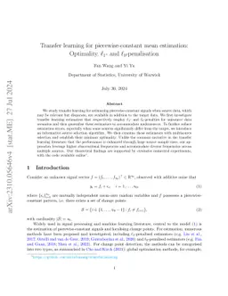 Transfer learning for piecewise-constant mean estimation: Optimality,
  $\ell_1$- and $\ell_0$-penalisation