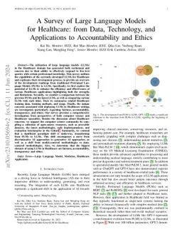 A Survey of Large Language Models for Healthcare: from Data, Technology, and Applications to Accountability and Ethics