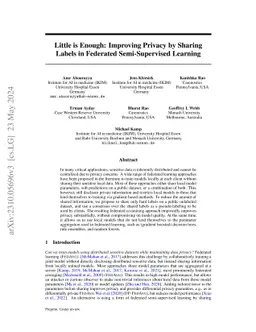 Little is Enough: Improving Privacy by Sharing Labels in Federated
  Semi-Supervised Learning