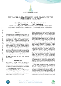 Pre-trained Spatial Priors on Multichannel NMF for Music Source
  Separation