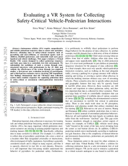 Evaluating a VR System for Collecting Safety-Critical Vehicle-Pedestrian
  Interactions