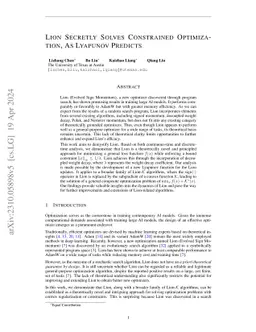 Lion Secretly Solves Constrained Optimization: As Lyapunov Predicts