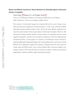 Robust and Efficient Interference Neural Networks for Defending Against
  Adversarial Attacks in ImageNet