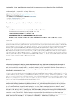 Automating global landslide detection with heterogeneous ensemble
  deep-learning classification