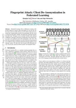 Fingerprint Attack: Client De-Anonymization in Federated Learning