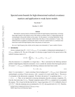 Spectral norm bounds for high-dimensional realized covariance matrices
  and application to weak factor models