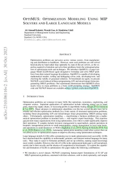 OptiMUS: Optimization Modeling Using MIP Solvers and large language
  models
