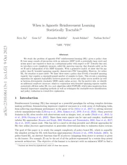 When is Agnostic Reinforcement Learning Statistically Tractable?
