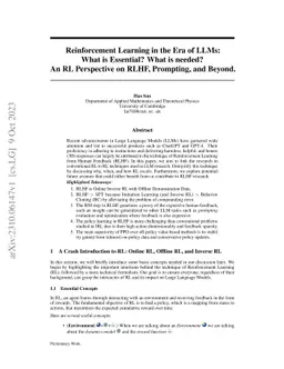 Reinforcement Learning in the Era of LLMs: What is Essential? What is
  needed? An RL Perspective on RLHF, Prompting, and Beyond
