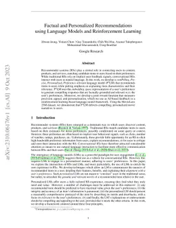 Factual and Personalized Recommendations using Language Models and
  Reinforcement Learning