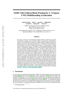 SUBP: Soft Uniform Block Pruning for 1xN Sparse CNNs Multithreading
  Acceleration