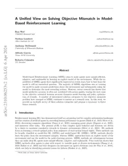 A Unified View on Solving Objective Mismatch in Model-Based
  Reinforcement Learning