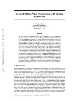 Bi-Level Offline Policy Optimization with Limited Exploration