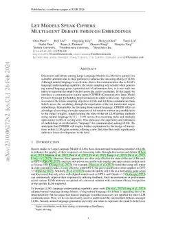 Let Models Speak Ciphers: Multiagent Debate through Embeddings