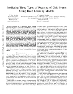 Predicting Three Types of Freezing of Gait Events Using Deep Learning
  Models