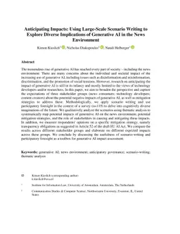 Anticipating Impacts: Using Large-Scale Scenario Writing to Explore
  Diverse Implications of Generative AI in the News Environment