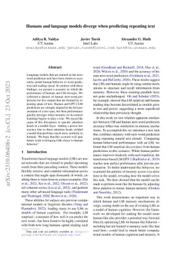 Humans and language models diverge when predicting repeating text