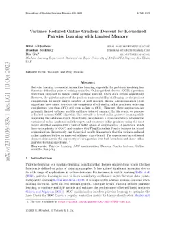 Variance Reduced Online Gradient Descent for Kernelized Pairwise
  Learning with Limited Memory