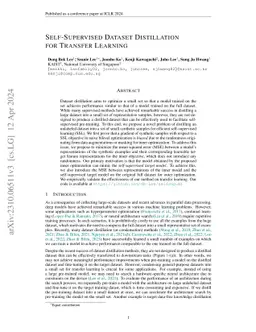 Self-Supervised Dataset Distillation for Transfer Learning