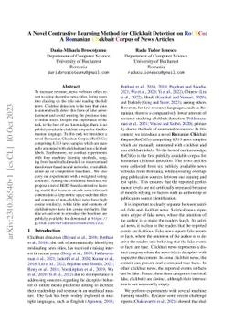 A Novel Contrastive Learning Method for Clickbait Detection on RoCliCo:
  A Romanian Clickbait Corpus of News Articles