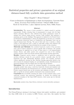Statistical properties and privacy guarantees of an original
  distance-based fully synthetic data generation method