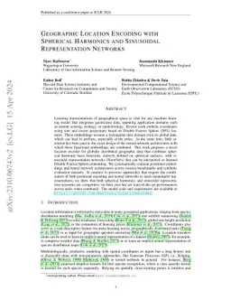 Geographic Location Encoding with Spherical Harmonics and Sinusoidal
  Representation Networks