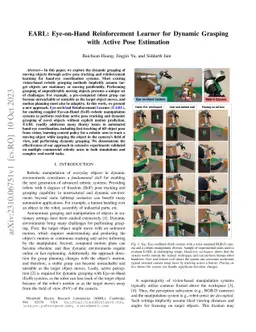EARL: Eye-on-Hand Reinforcement Learner for Dynamic Grasping with Active
  Pose Estimation
