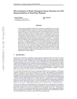 The Geometry of Truth: Emergent Linear Structure in Large Language Model
  Representations of True/False Datasets