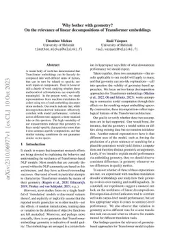 Why bother with geometry? On the relevance of linear decompositions of
  Transformer embeddings