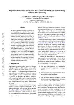 Argumentative Stance Prediction: An Exploratory Study on Multimodality
  and Few-Shot Learning