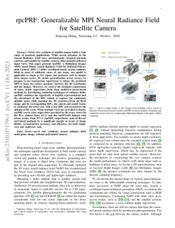 rpcPRF: Generalizable MPI Neural Radiance Field for Satellite Camera