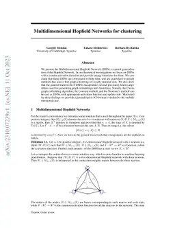 Multidimensional Hopfield Networks for clustering