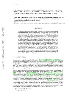 Vec-Tok Speech: speech vectorization and tokenization for neural speech
  generation