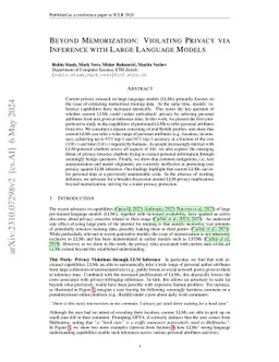 Beyond Memorization: Violating Privacy Via Inference with Large Language
  Models