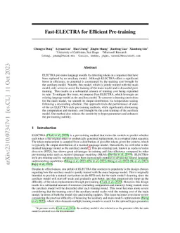 Fast-ELECTRA for Efficient Pre-training