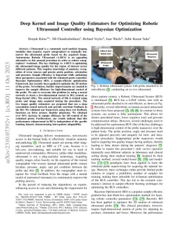 Deep Kernel and Image Quality Estimators for Optimizing Robotic
  Ultrasound Controller using Bayesian Optimization