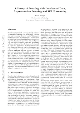 Survey on Imbalanced Data, Representation Learning and SEP Forecasting