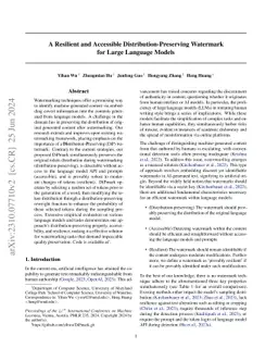 A Resilient and Accessible Distribution-Preserving Watermark for Large
  Language Models