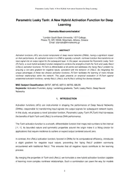 Parametric Leaky Tanh: A New Hybrid Activation Function for Deep
  Learning