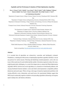 Equitable and Fair Performance Evaluation of Whale Optimization
  Algorithm