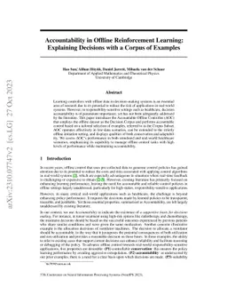 Accountability in Offline Reinforcement Learning: Explaining Decisions
  with a Corpus of Examples