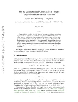 On the Computational Complexity of Private High-dimensional Model
  Selection