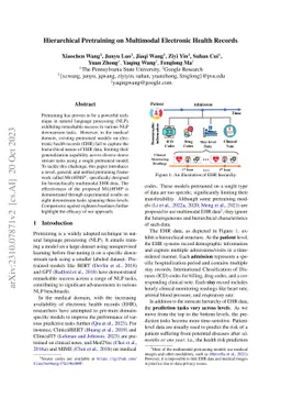 Hierarchical Pretraining on Multimodal Electronic Health Records