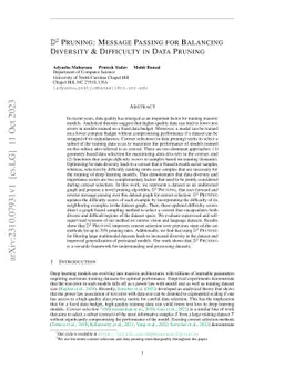 D2 Pruning: Message Passing for Balancing Diversity and Difficulty in
  Data Pruning
