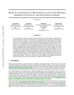Reset It and Forget It: Relearning Last-Layer Weights Improves Continual
  and Transfer Learning