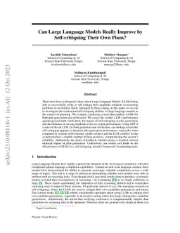 Can Large Language Models Really Improve by Self-critiquing Their Own
  Plans?