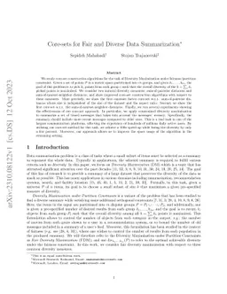 Core-sets for Fair and Diverse Data Summarization