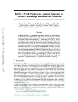 TriRE: A Multi-Mechanism Learning Paradigm for Continual Knowledge
  Retention and Promotion
