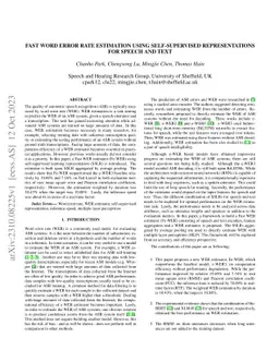Fast Word Error Rate Estimation Using Self-Supervised Representations for Speech and Text